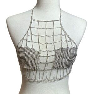 Silver Chainmail Mesh Crop Halter Top Festival Ravewear One Size